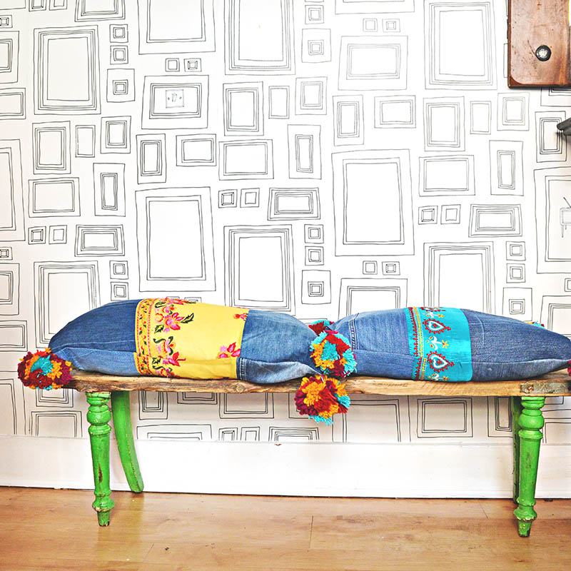 Easy Way To Make Colourful Boho Style Jeans Pillows Pillar Box Blue