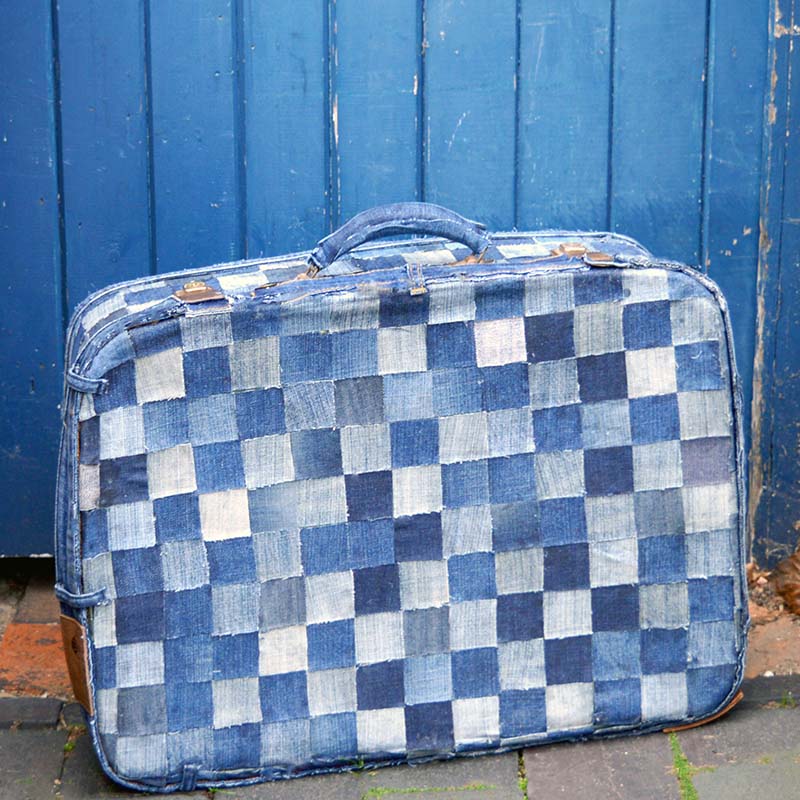 Easy No Sew Denim Suitcase Tutorial Pillar Box Blue