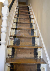 How to Make Marimekko Wallpapered Stairs - Pillar Box Blue