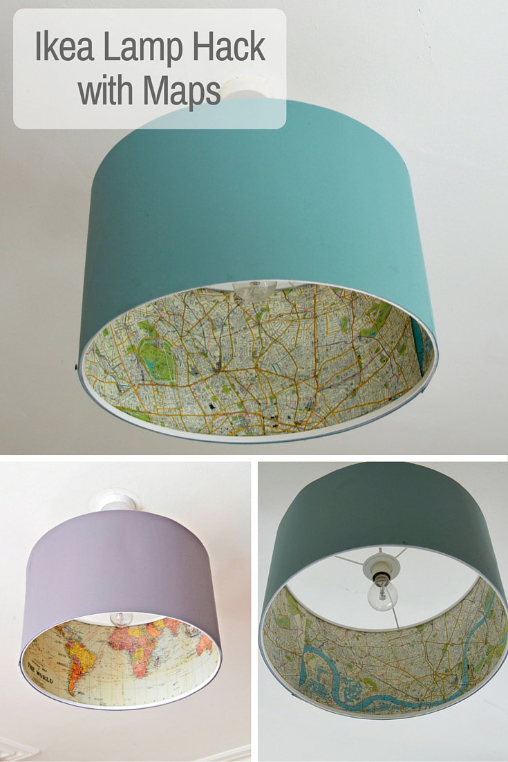 Decoupage your favourite maps onto a Rismon lamp, for a great Ikea lamp hack.