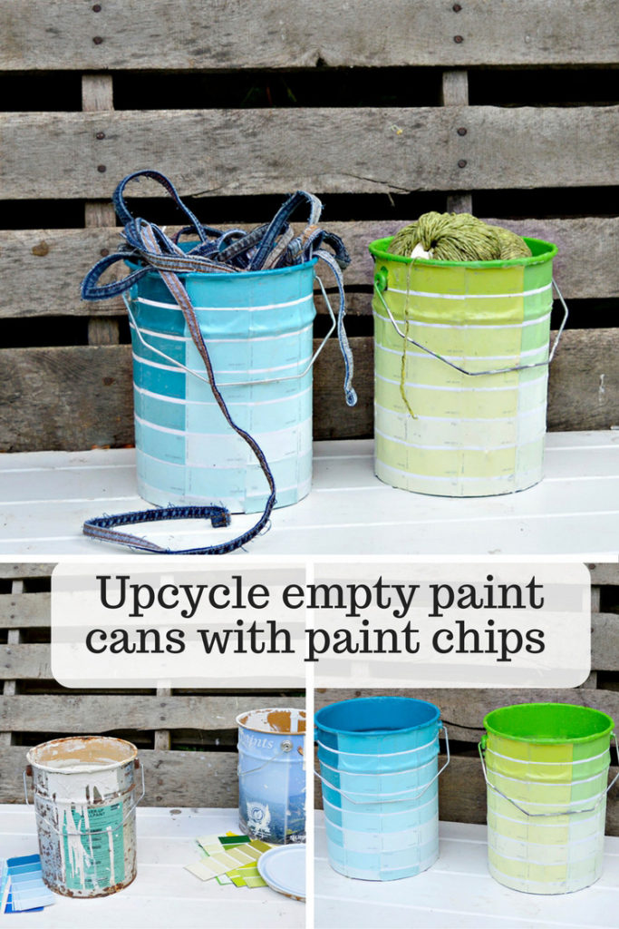 Upcycling Empty Paint Cans Using Paint Chips Pillar Box Blue