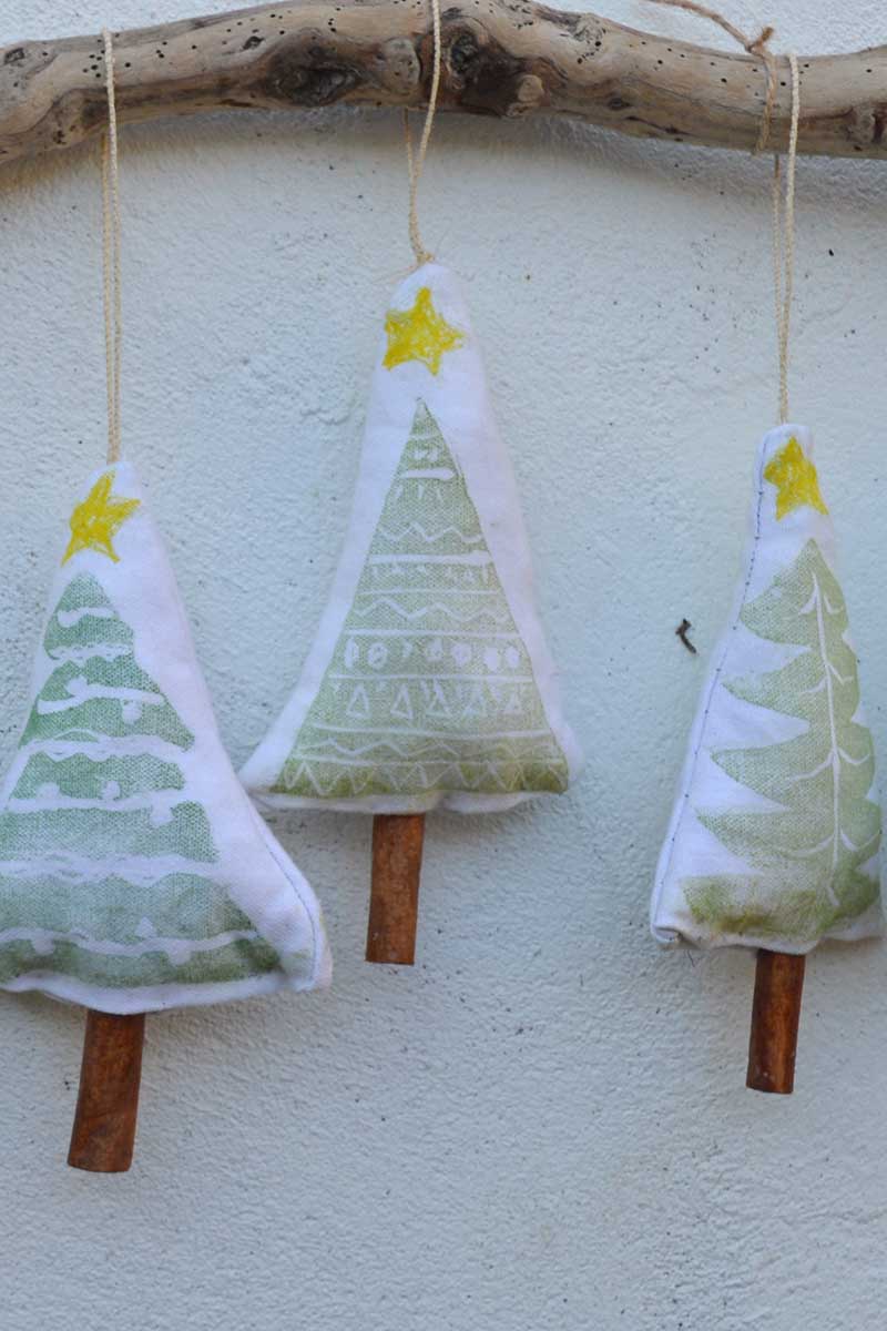 3 stamped Christmas tree ornaments