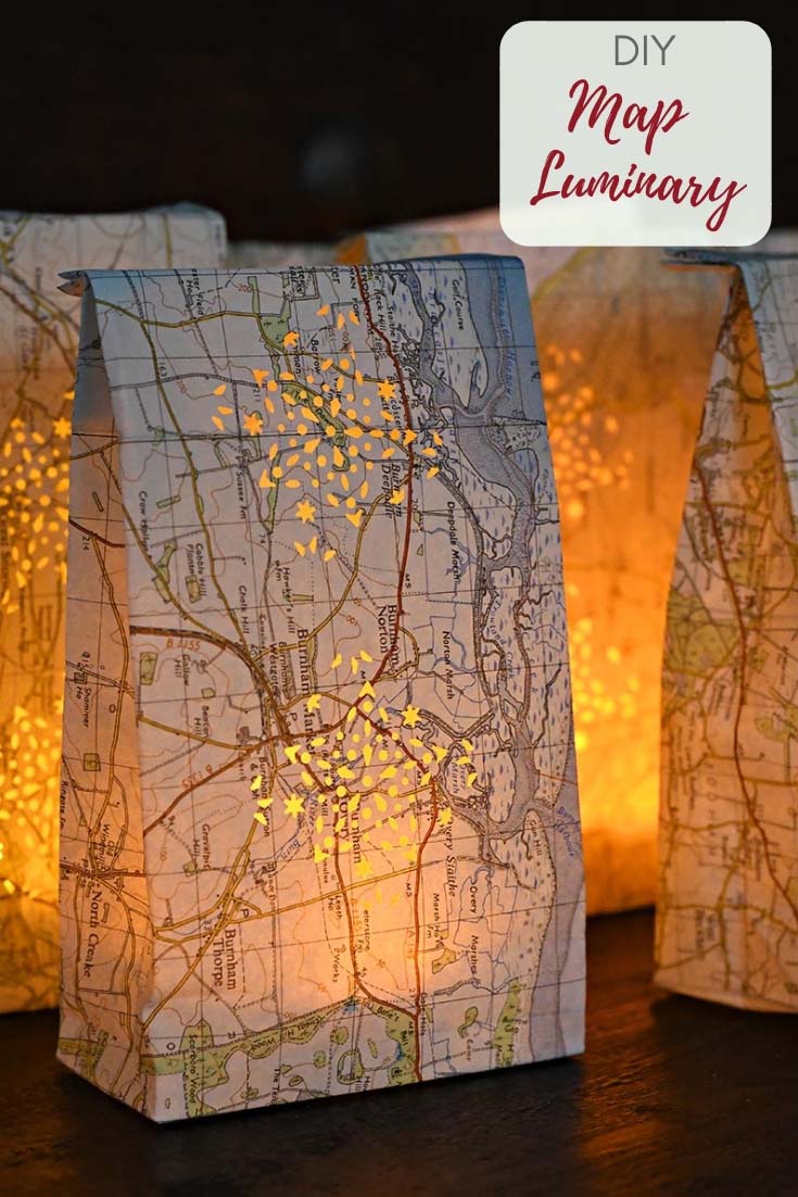 punch holes in the brown paper bags  Paper bag lanterns, Winter paper  crafts, Winter paper