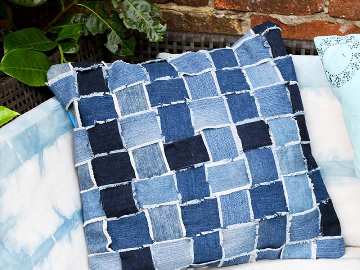 DIY Denim Woven Pillow How to Transform Jeans into Chic Decor Pillar Box Blue