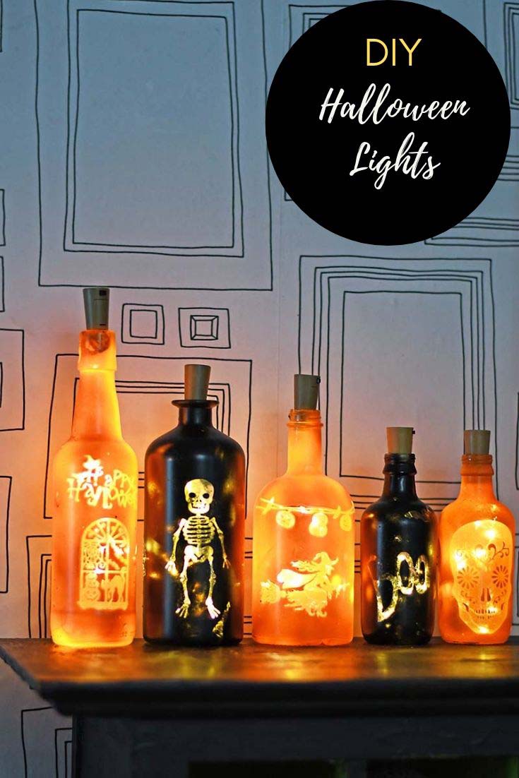 How To Make DIY Halloween Lights With Old Bottles - Pillar Box Blue