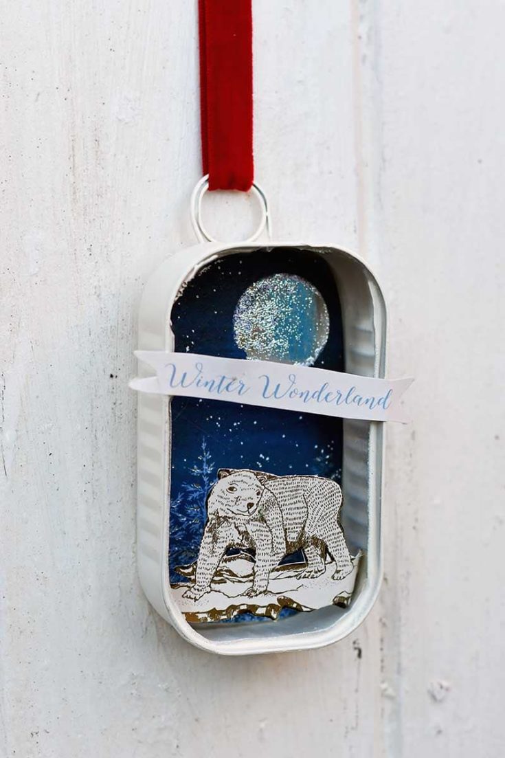 How To Make Repurposed Tin Can Ornament For Christmas Pillar Box Blue