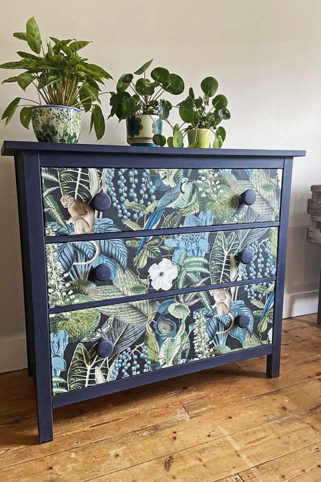 Ikea Hemnes Hack Upcycled Drawers With Wallpaper Pillar Box Blue