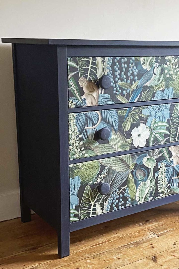 IKEA Hemnes Hack- Upcycled Drawers with Wallpaper - Pillar Box Blue