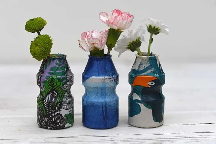 Vintage colored glass bud vase arrangement