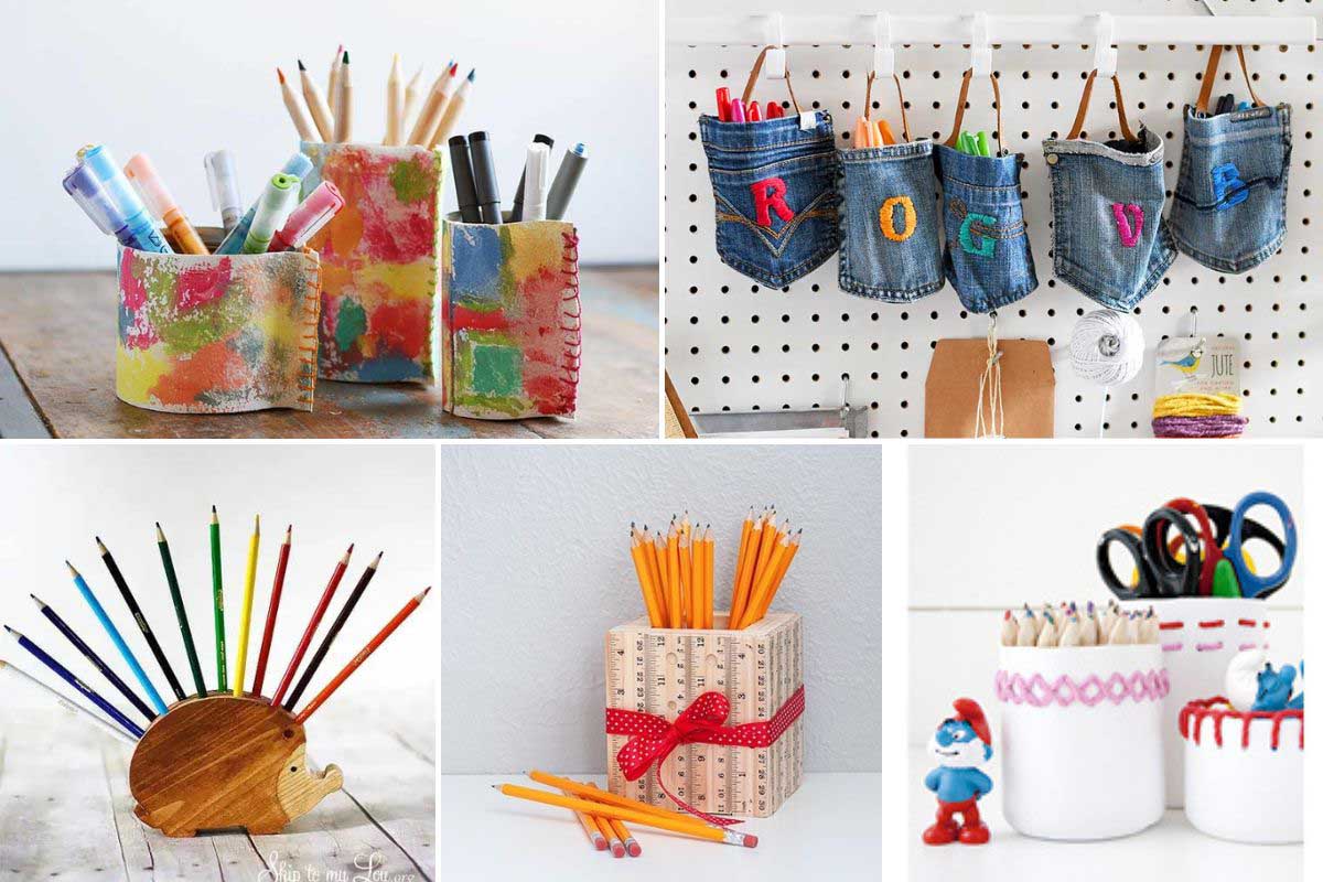 Rainbow Pen Holder Acrylic Kids Desk Organizer 5 Compartments Cute Desktop Pencil Organizer for Home, Office, School