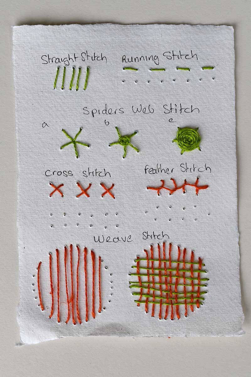 paper embroidery stitch sample cards