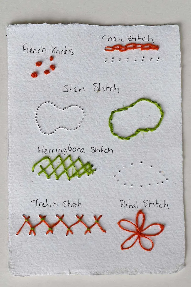 Stitch sample card 2 for paper embroidery tutorial