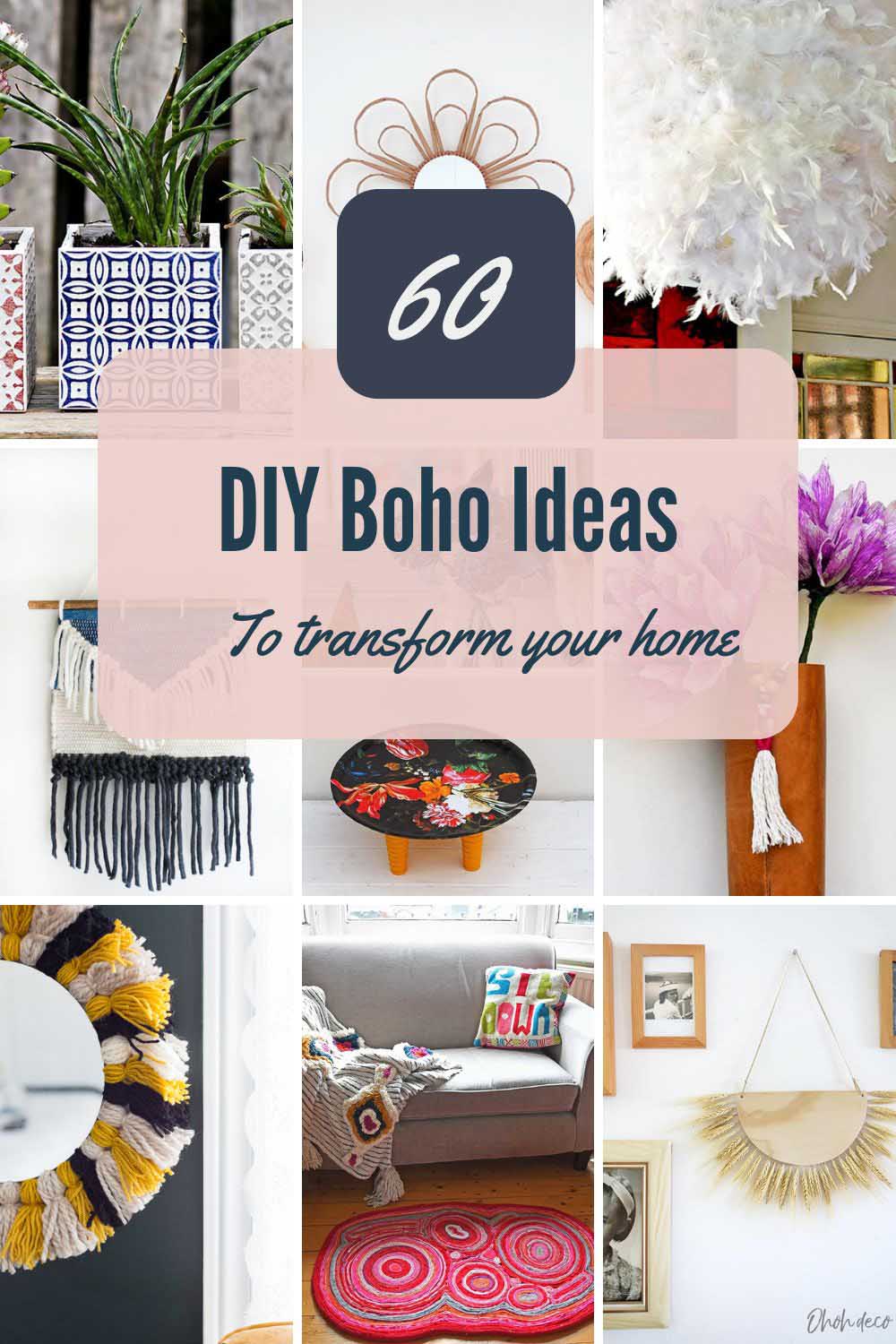 DIY Boho projects and crafts pin with pictures and text