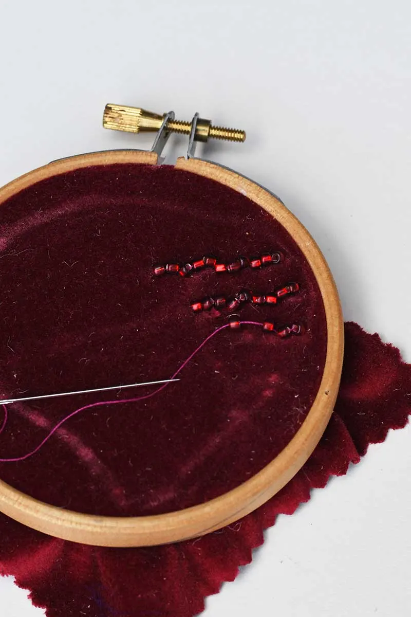 stitching on seed beads