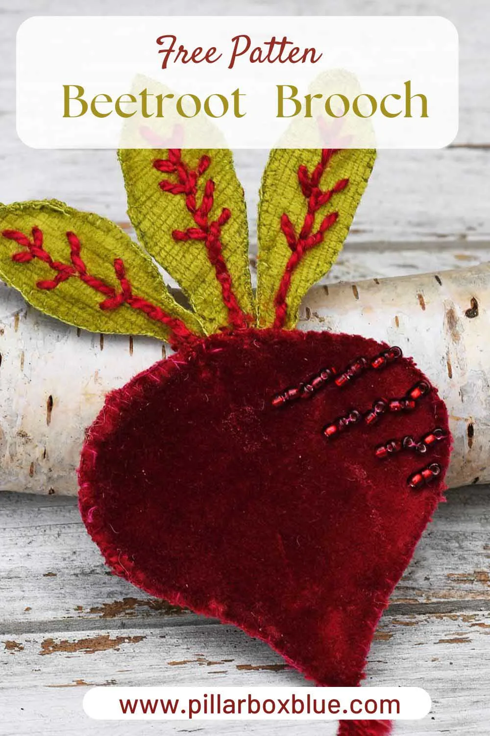 Pin for a beetroot brooch made from scrap fabric