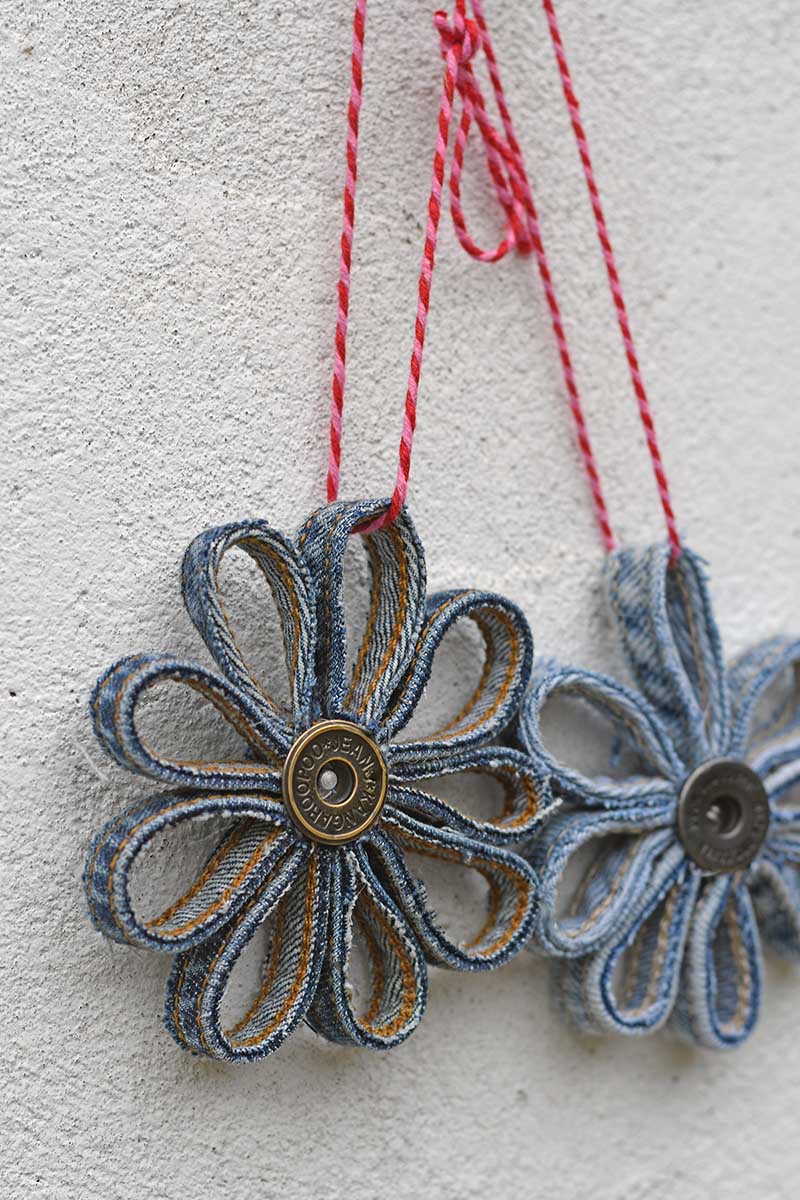 2 denim medallion ornaments 