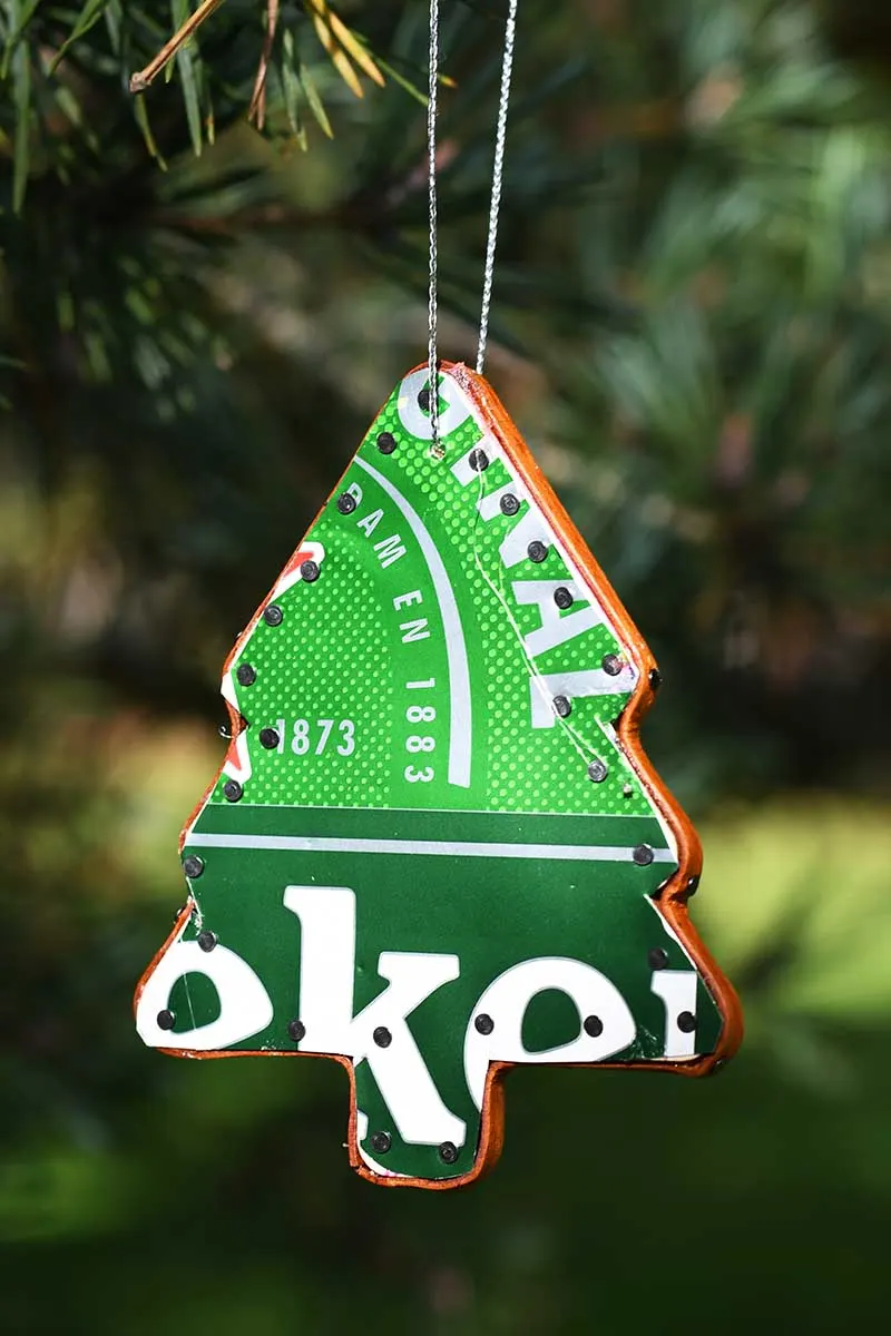 hanging in tree Heineken soda can Christmas tree ornament