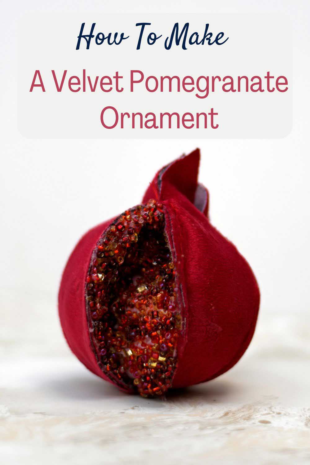 velvet pomegranate cut open with seed beads