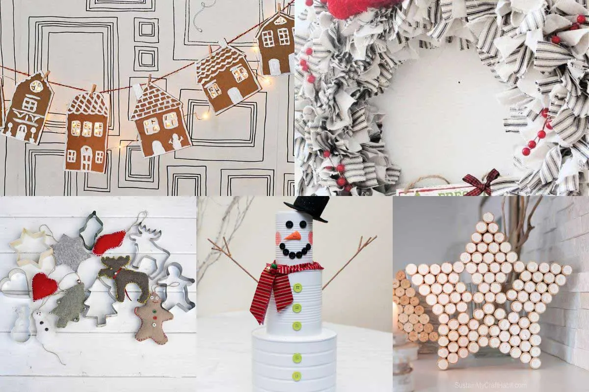 collage of recycled Christmas decor ideas