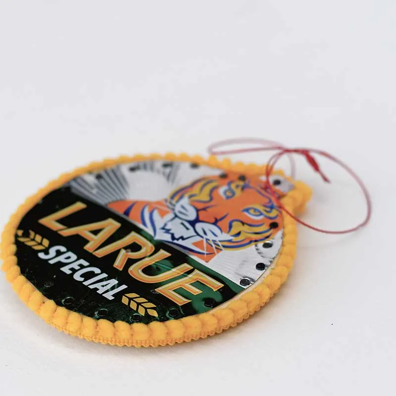 tiger beer bauble with pom pom trim