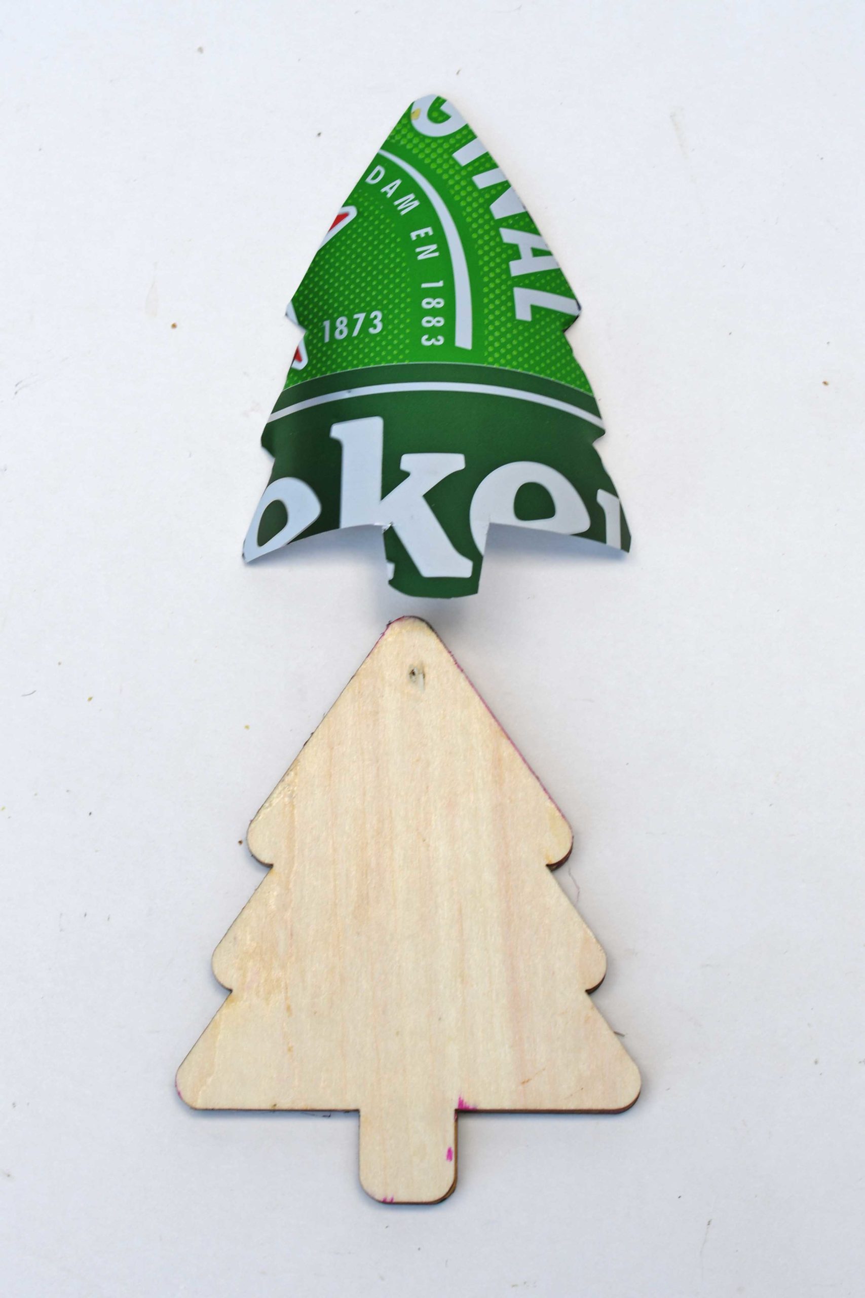 Christmas tree wooden shape and Heineken Can Christmas tree shape