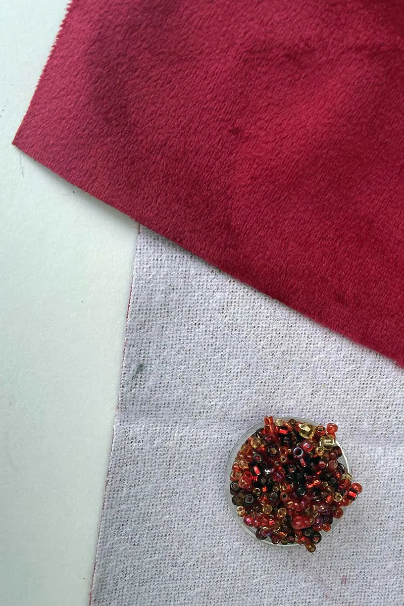 Velvet fabric red and seed beads