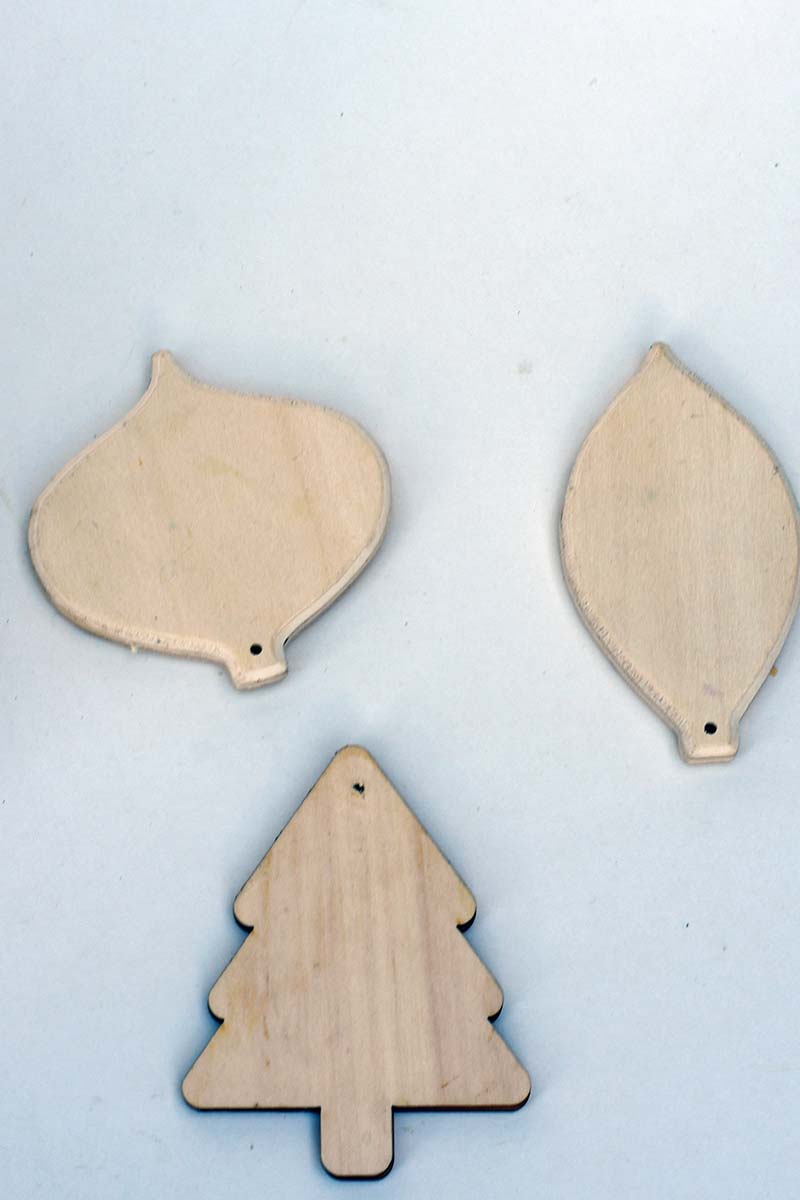 wooden christmas tree craft shape and 2 bauble shapes