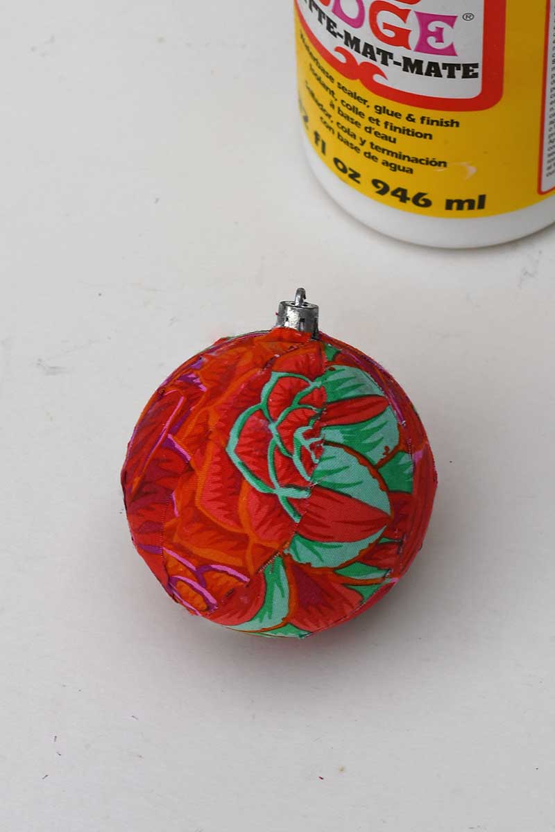 all fabric layers decoupage Christmas ornament Mod Podge