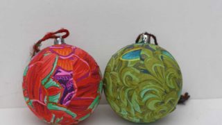 red and green 2 decoupage Kaffe Fassett fabric Christmas ornaments