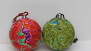 red and green 2 decoupage Kaffe Fassett fabric Christmas ornaments