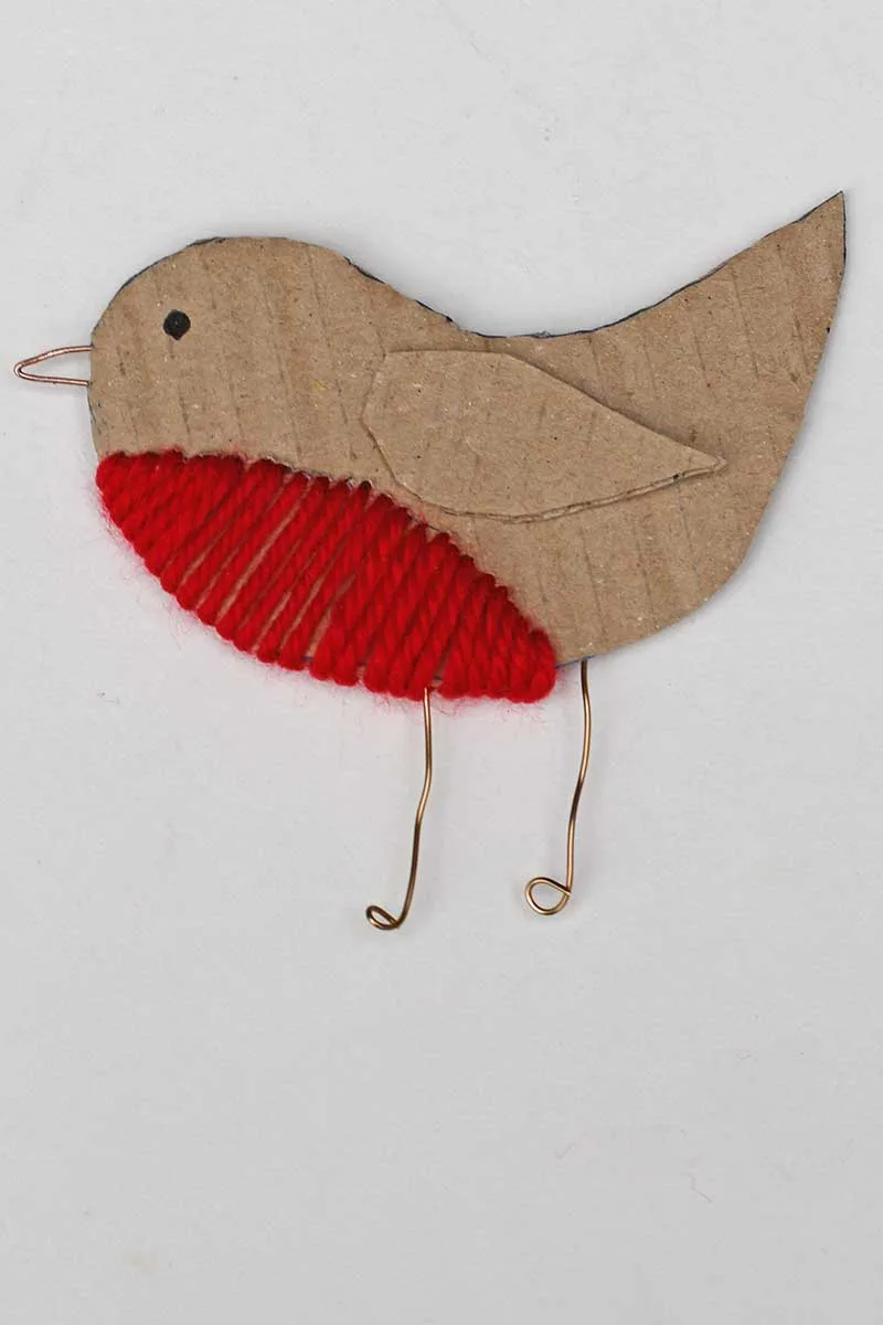 diy cardboard robin Christmas ornament with red breast