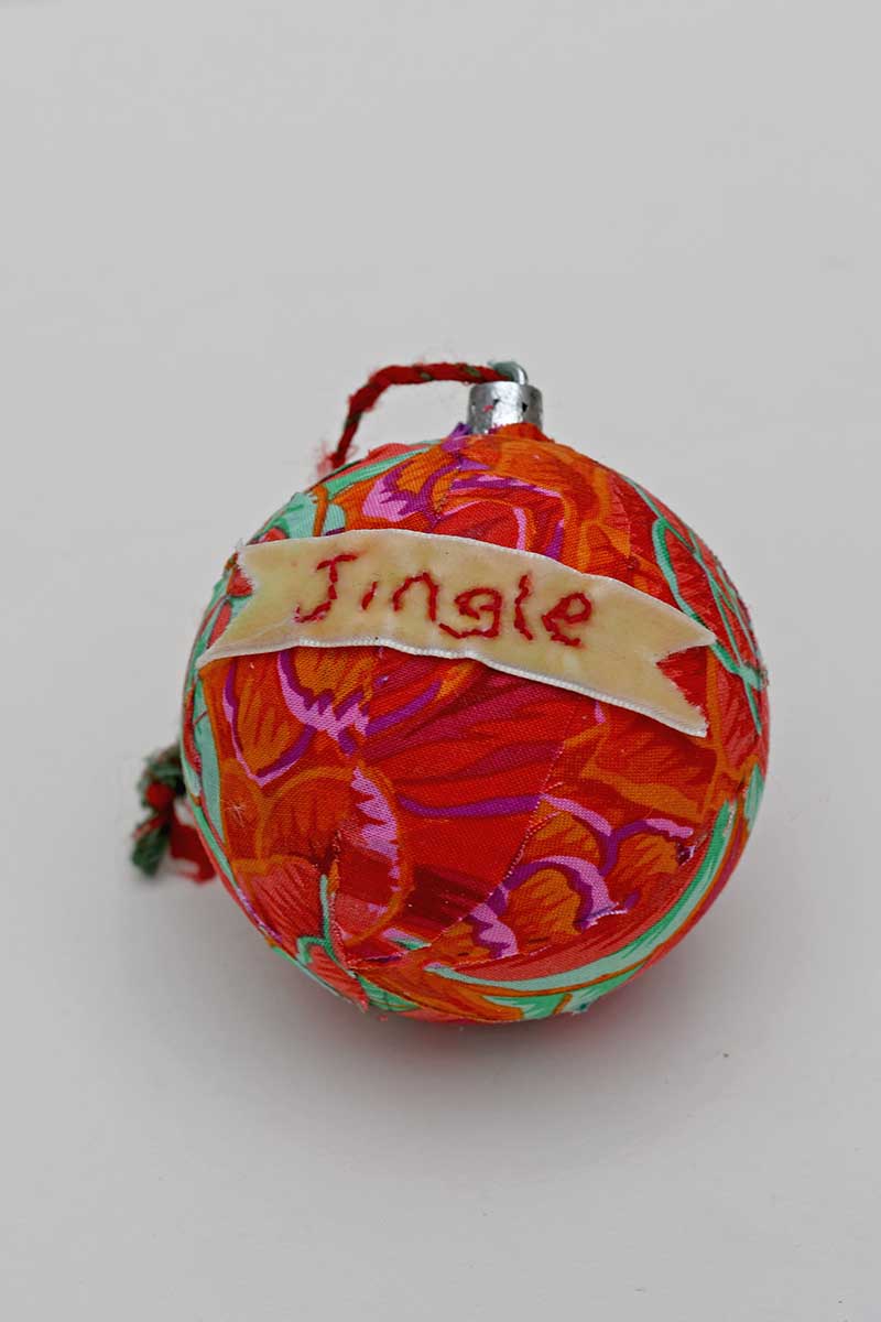 Kaffe Fasset decoupage Christmas bauble ornament with embroidered ribbon