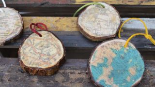 3 map wood slice ornament