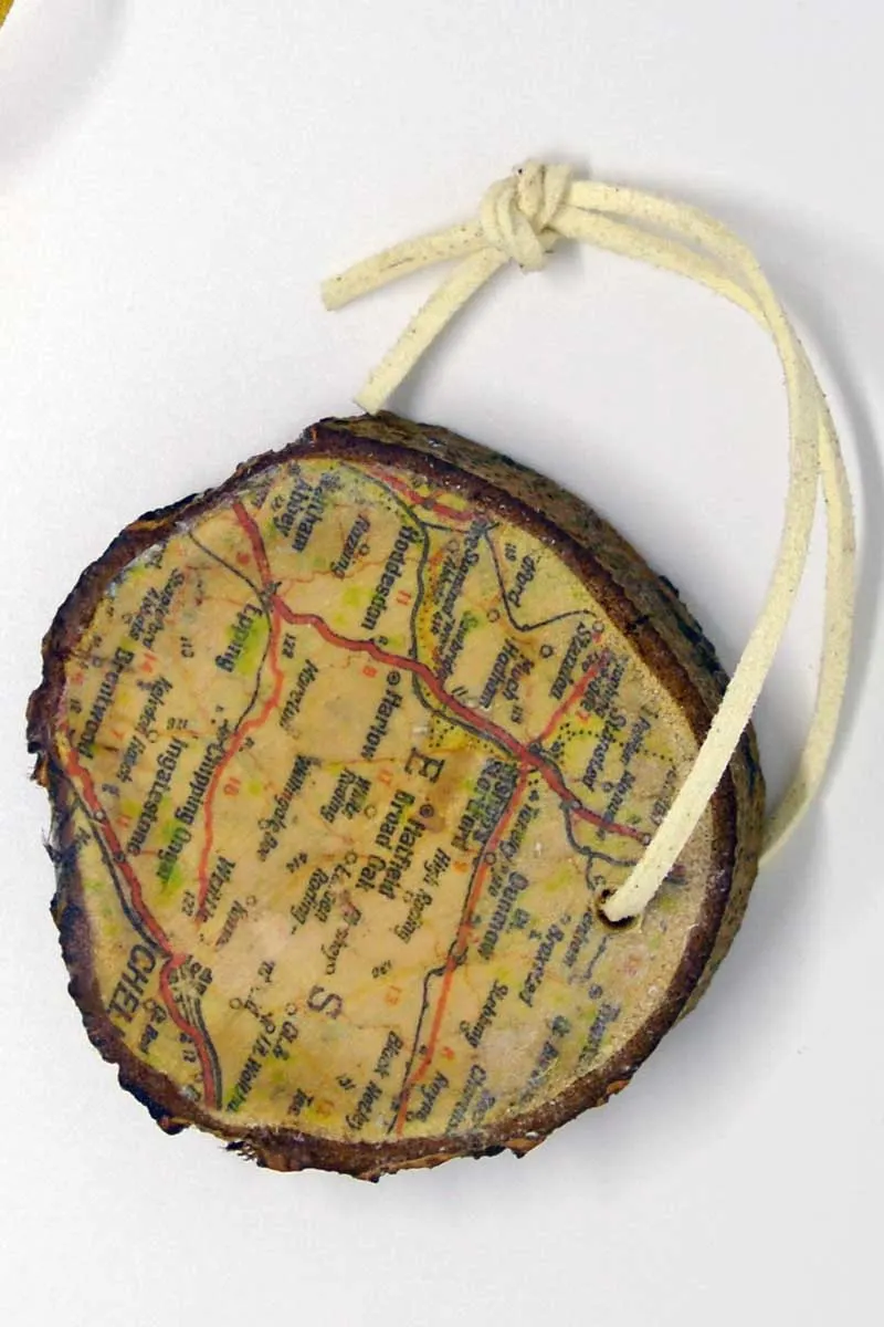 road map wood slice ornament