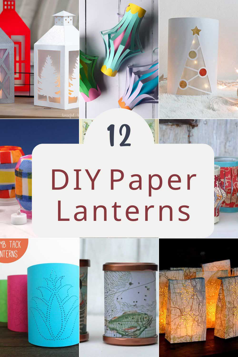 collage of paper lantern crafts and DIYs