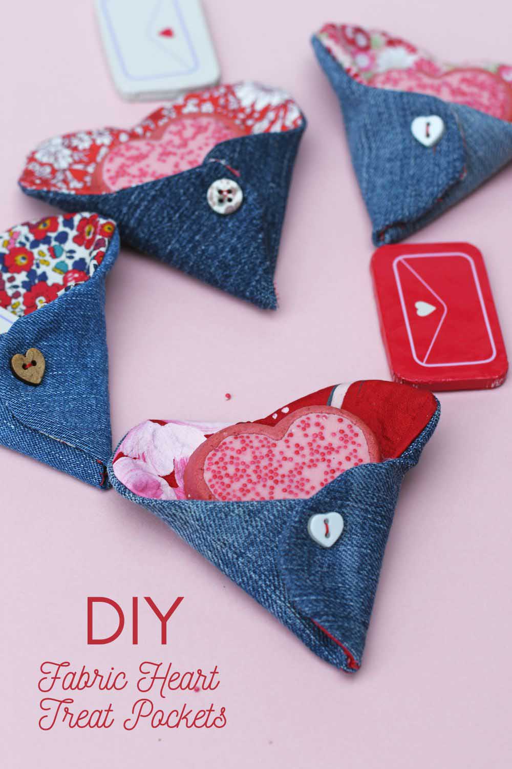 four liberty and denim fabric diy treat pockets easy Valentine's sewing