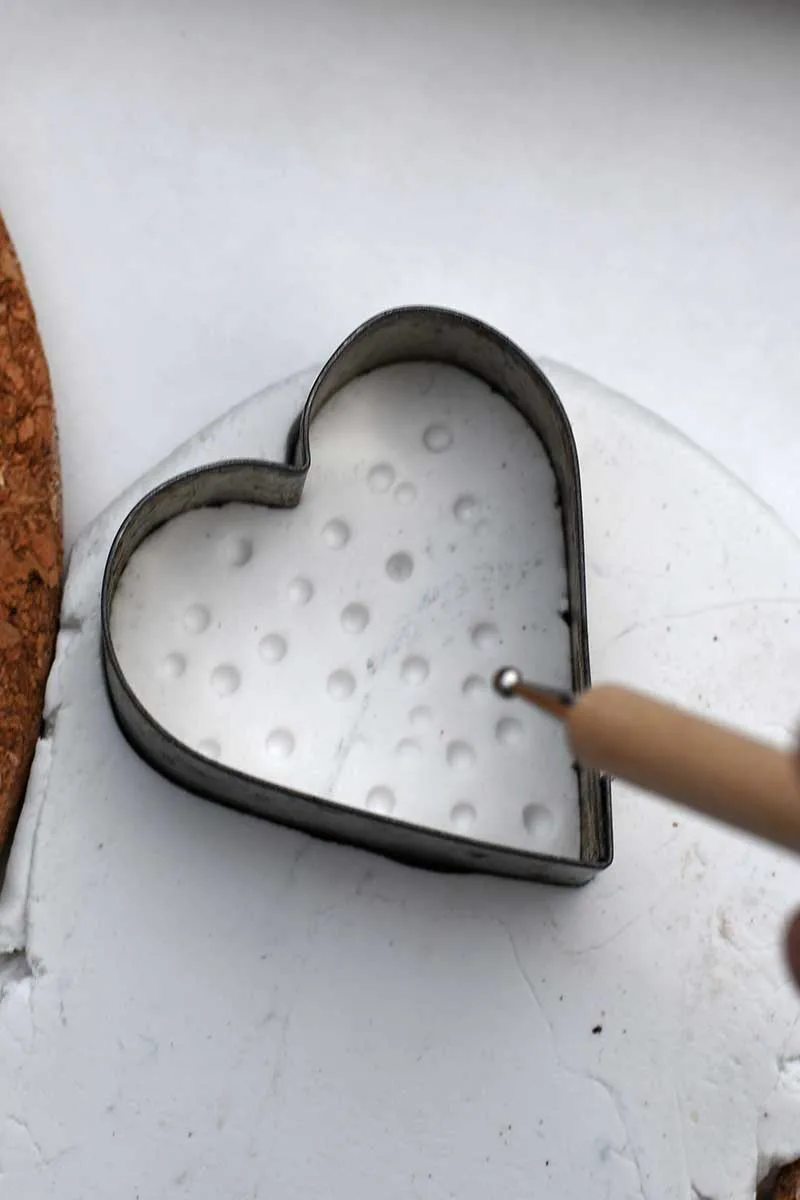 Valentine's air dry clay ideas adding dots to hearts