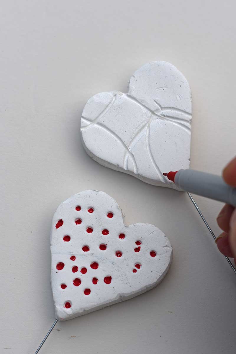 using sharpies on air dry clay valentine's day hearts