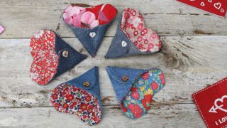 valentine sewing project scrap fabric and denim heart treat pockets