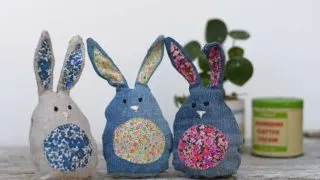 three diy fabric bunnies