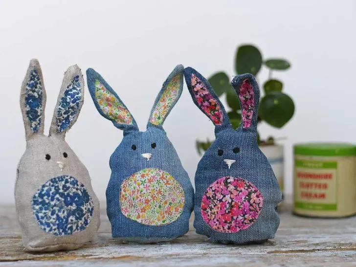 three diy fabric bunnies