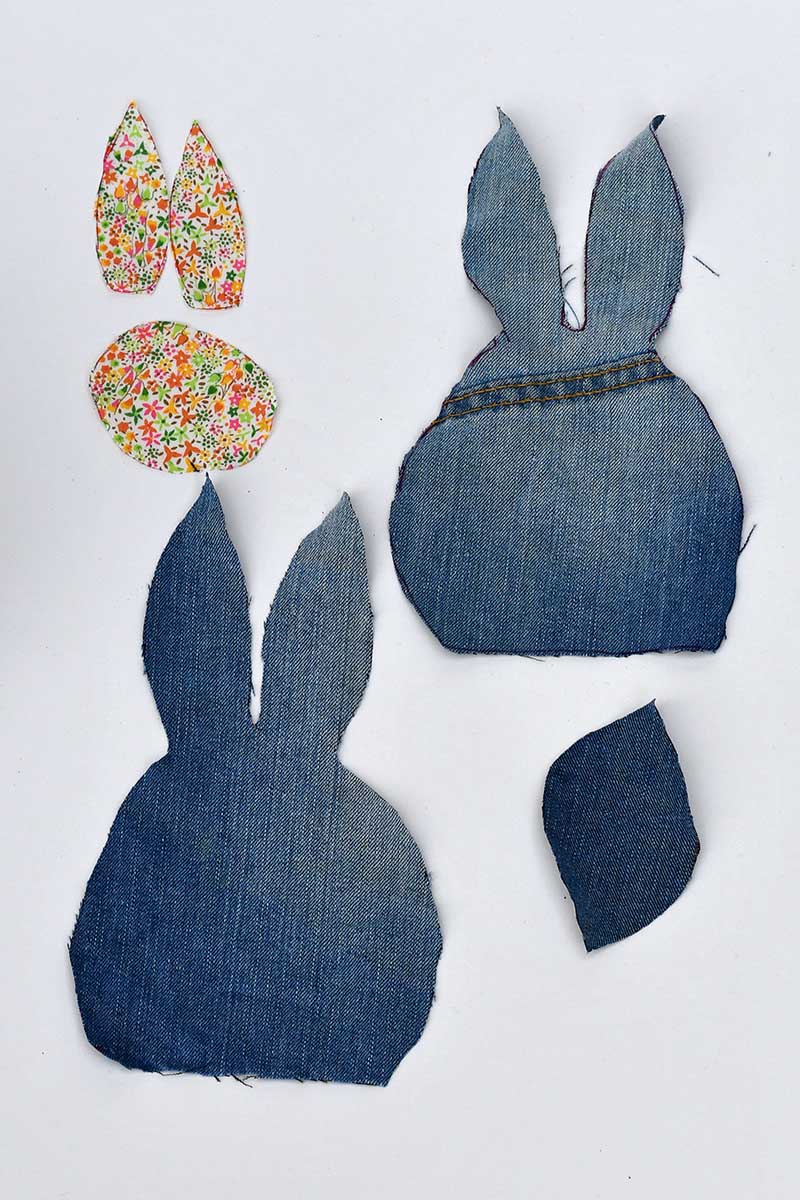 cut out denim bunny pieces