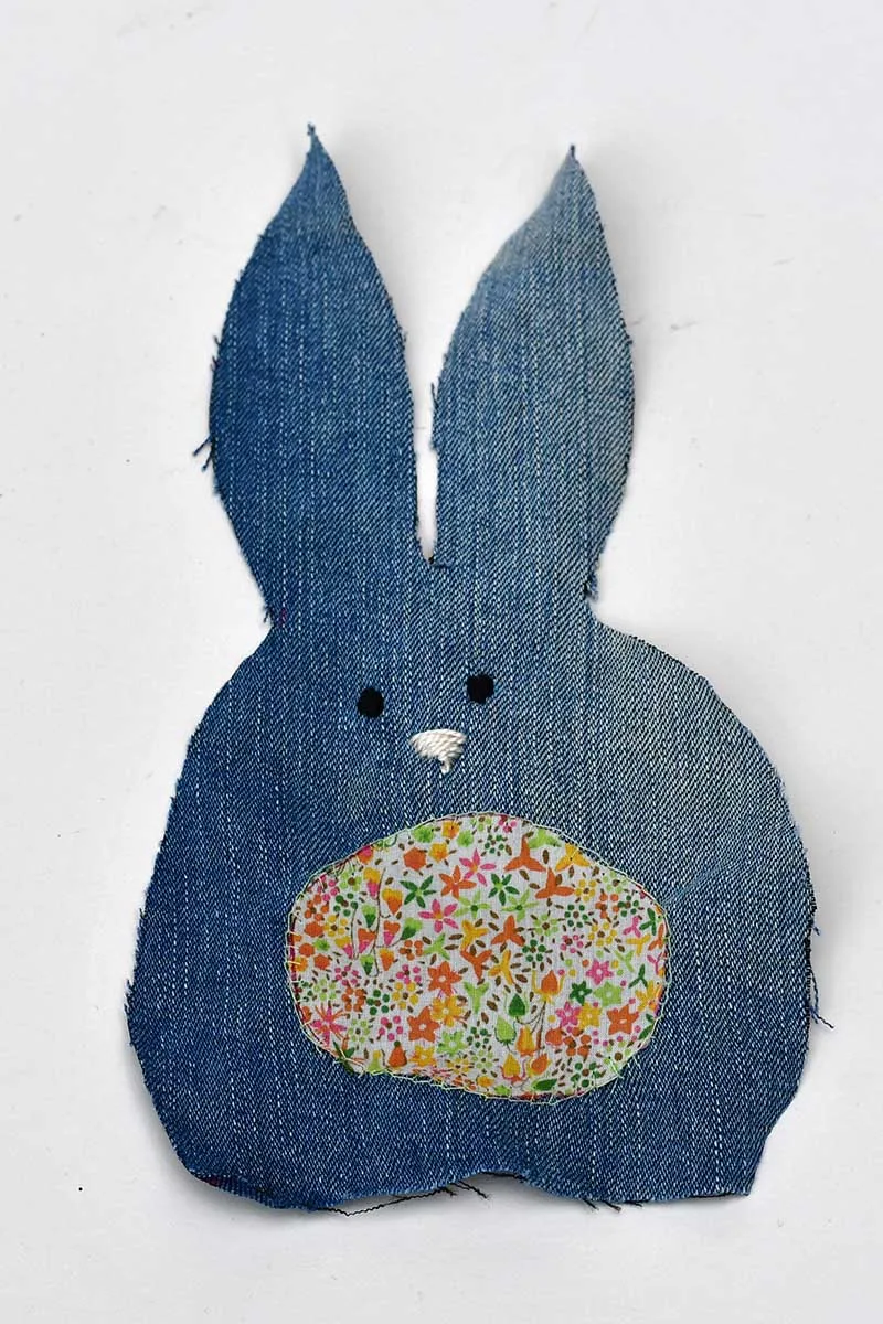 stitched denim bunny face and belly