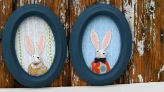 two egg box bunny framed portraits one male one female