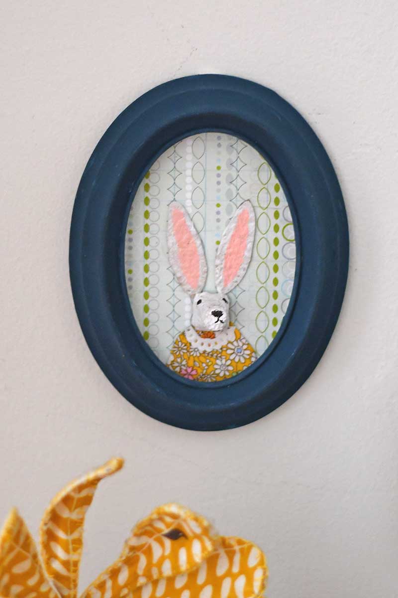 egg box girl bunny portrait in frame