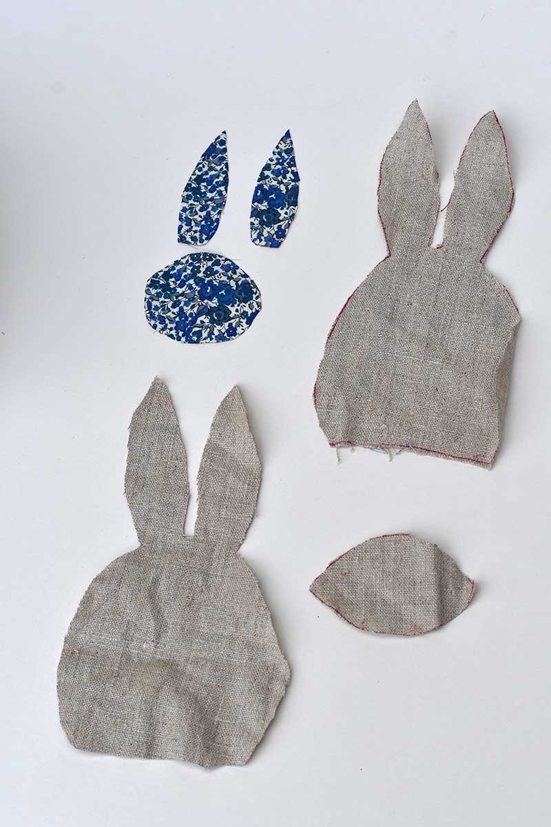 linen fabric bunny pieces