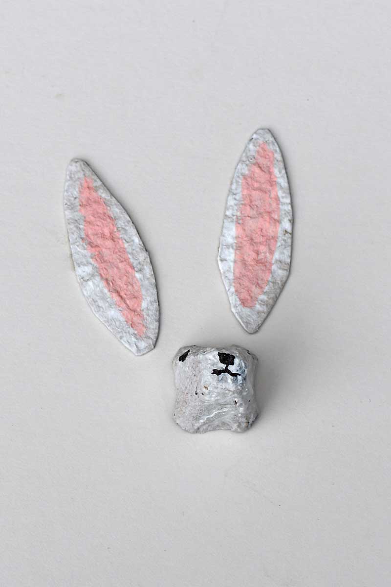 egg box bunny face and ears painted