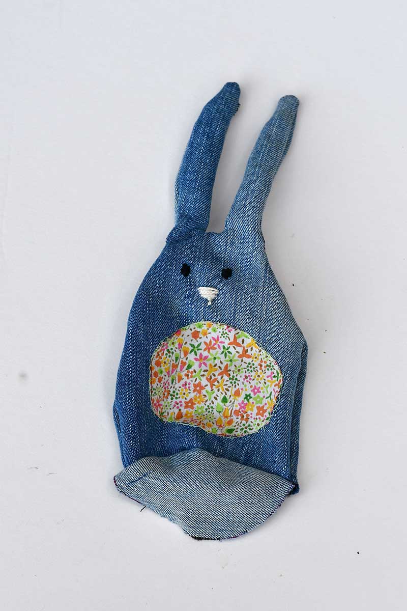 fabric bunny un stuffed right sides out