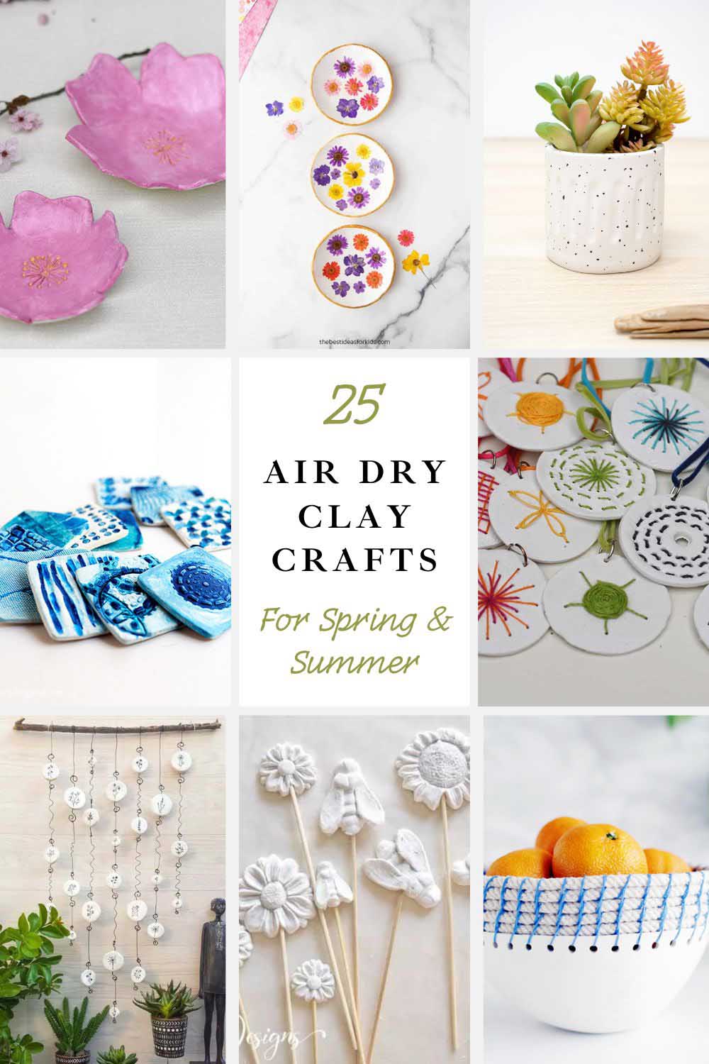 collage pin of spring and summer air dry clay crafts